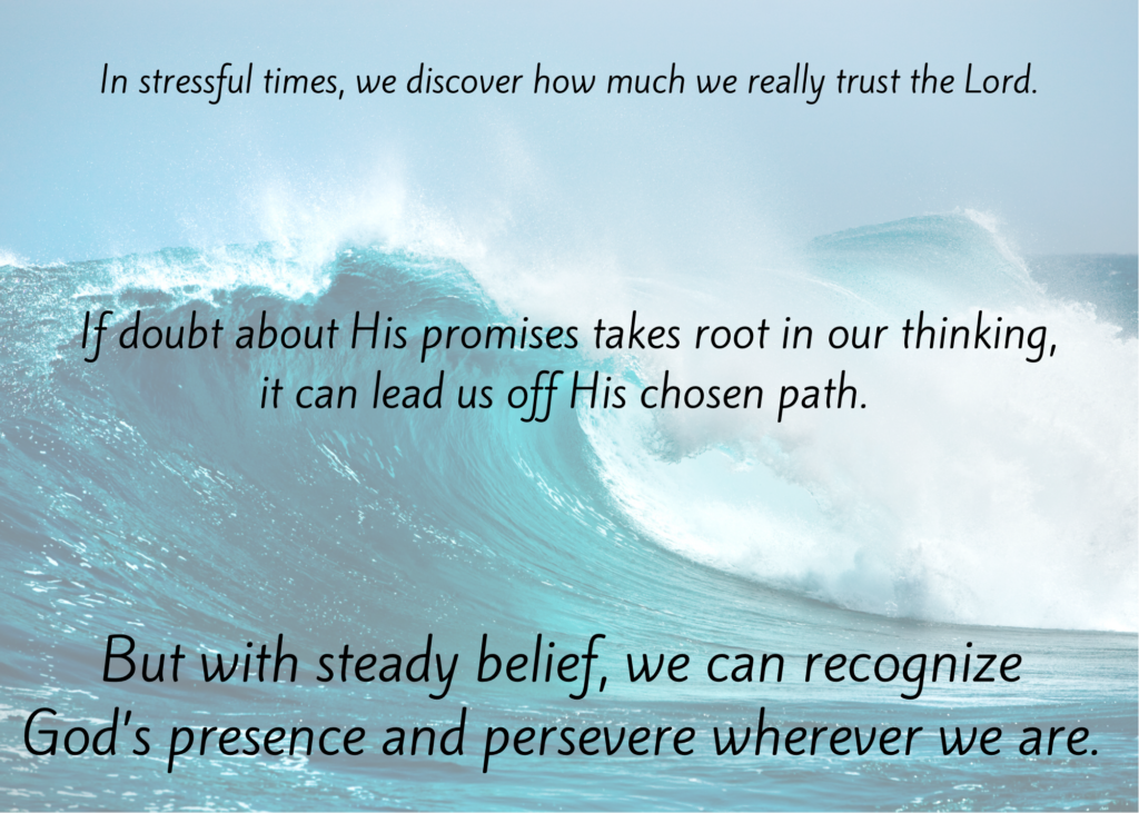 Photo of ocean waves with overlay of spiritual inspiration during stressful times